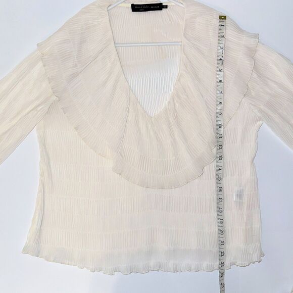 House of Harlow Revolve Piper Blouse Ivory Long Sleeve Sheer Ruffle Pleat Top L - Picture 10 of 13